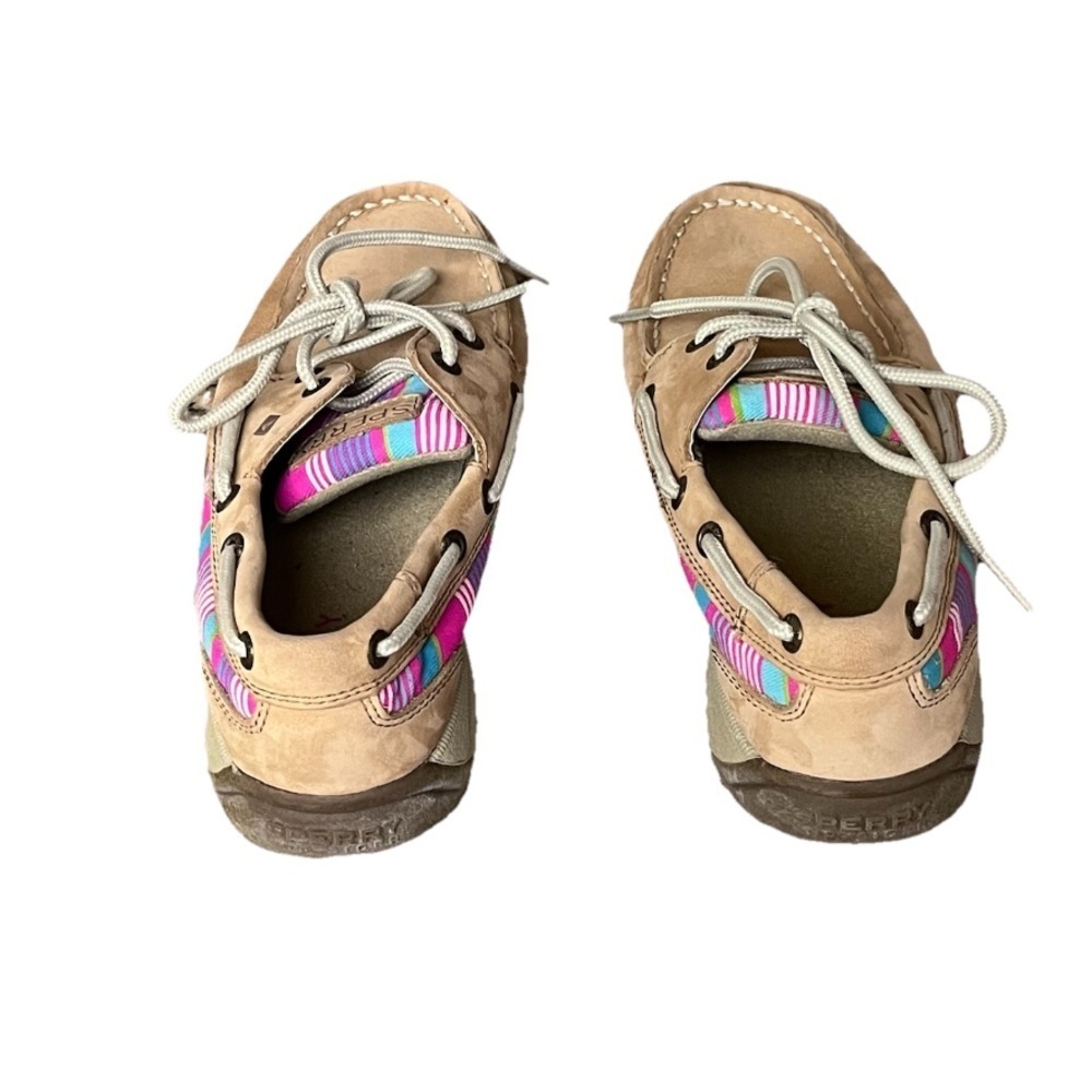Sperry Top-Sider Girls Boat Shoes Size 2.5M Tan Leather Rainbow Stripe Nautical - Picture 6 of 10